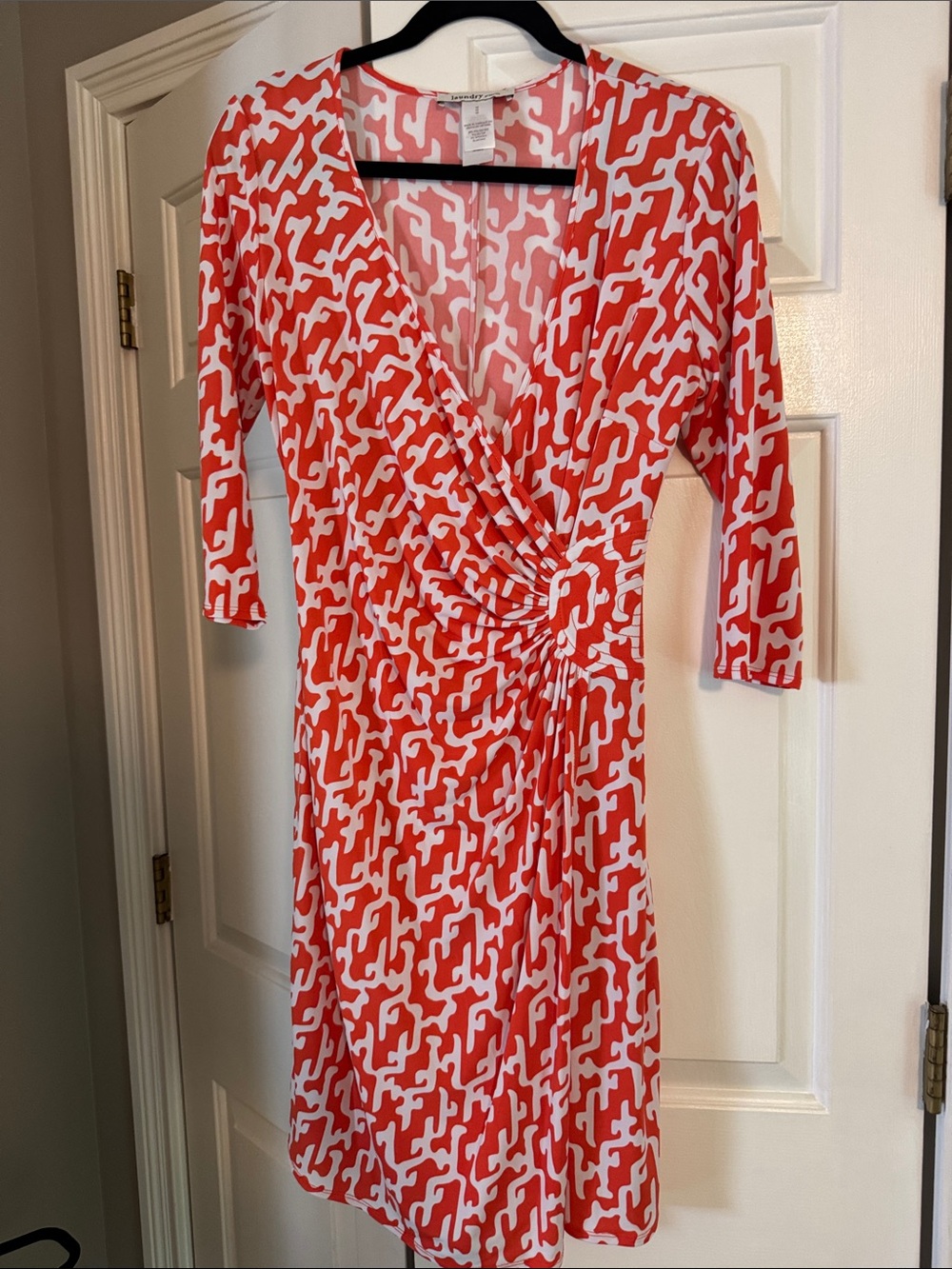 Laundry by Design Red and White Printed Midi Wrap Dress